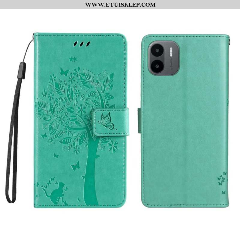 Etui Folio do Xiaomi Redmi A1 z Łańcuch Drzewo I Pasiasty Kot